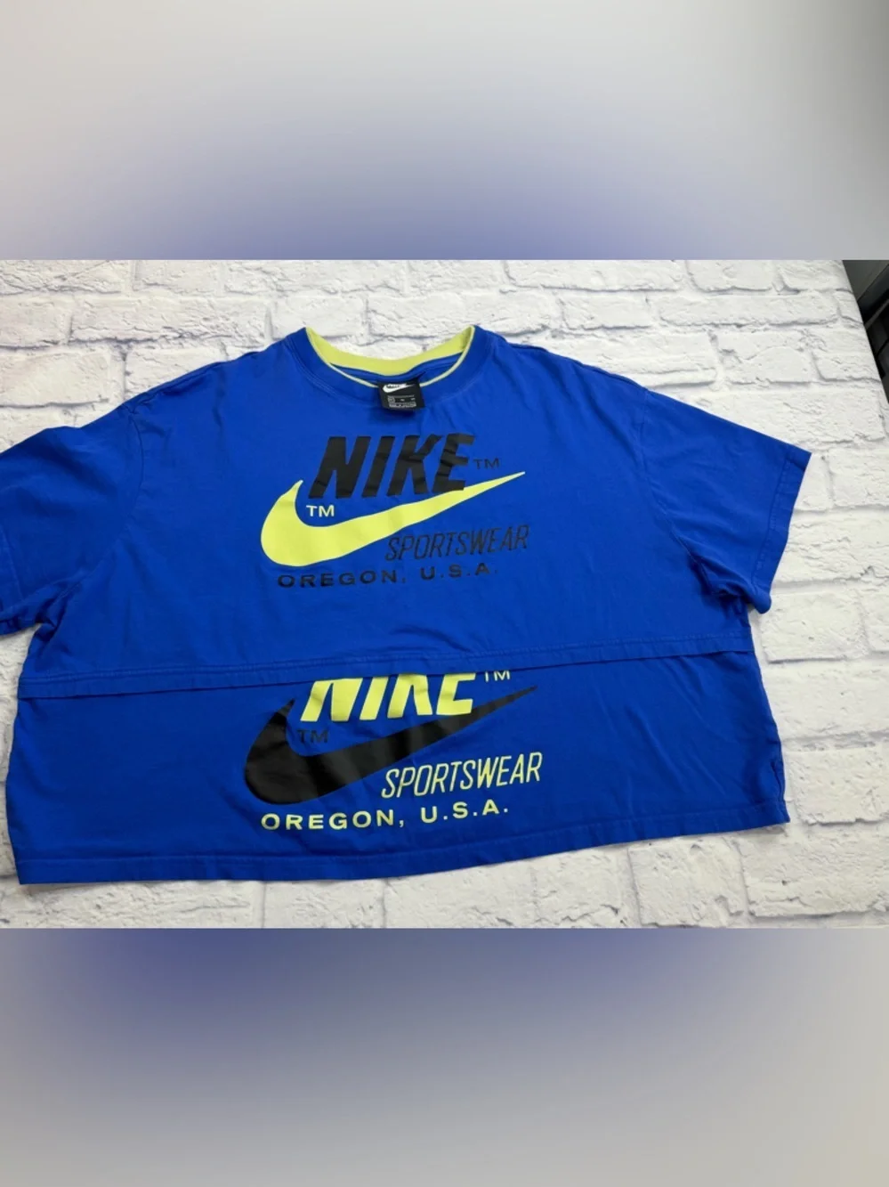 VTG Nike JDIY Royal Blue Cropped Top w/ Neon Yellow Trim. Size XL.